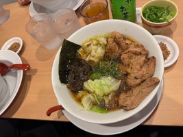 top view of a vegan ramen soup bowl with seitan nuggests
