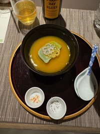 Top view of dinner, soup and salt and pepper bowls