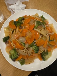 Top view of a pasta with mixed veggies dish